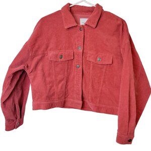 Angel Kiss Y2K Corduroy Jacket Women Medium Pink Crop Coat 8 10 Button Flap Pock